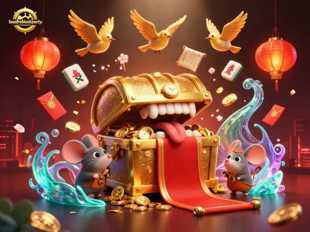 Experience the excitement of bonfireblockparty with vibrant casino-themed 3D illustration inviting adventure.